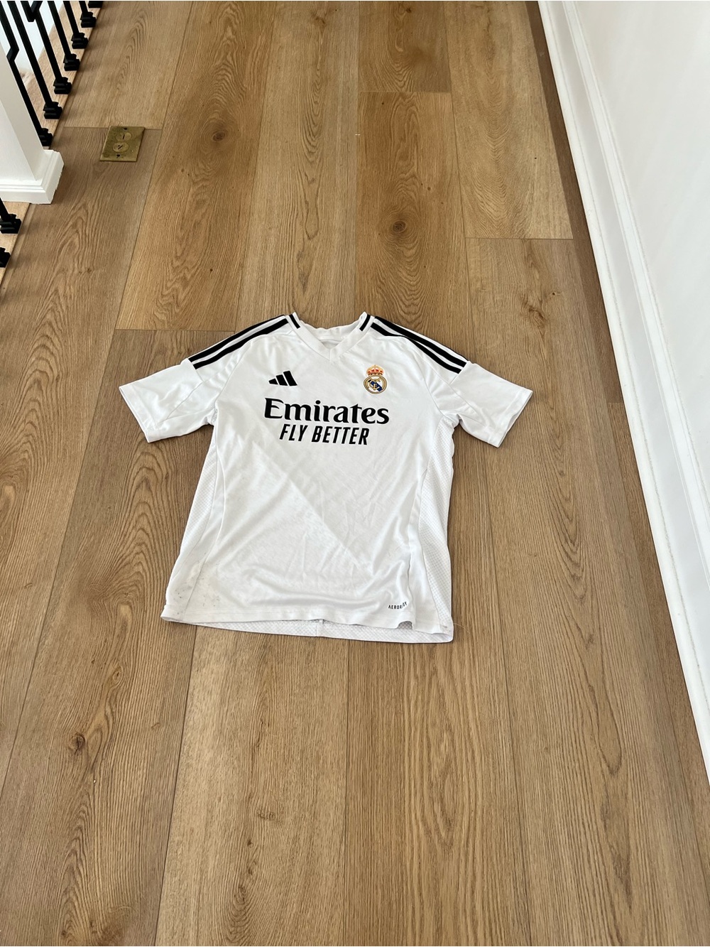 adidas Real Madrid Kids White Soccer Jersey with Black Accents